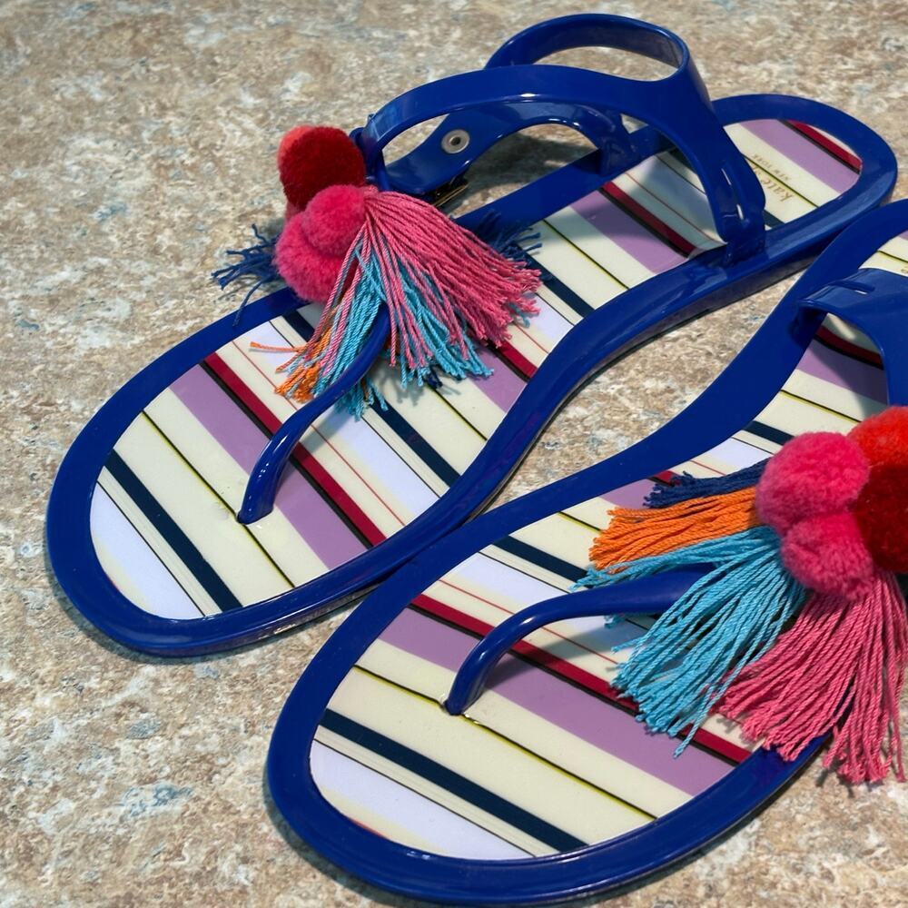 Kate Spade Yellowstone Jelly Pom Pom Tassel Colorful Bright Fun Flats Sandals 10 - Picture 2 of 12